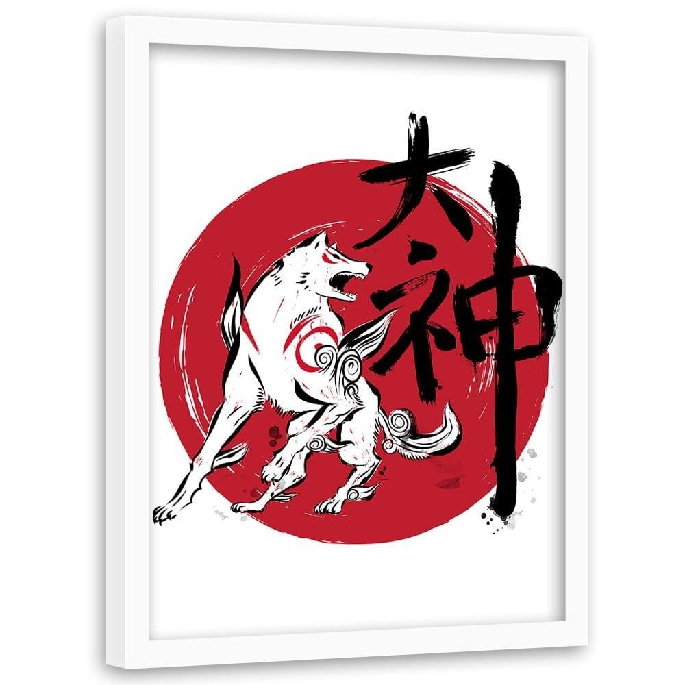 Glezna baltā rāmī - Great God Sumi-E Red  Home Trends DECO