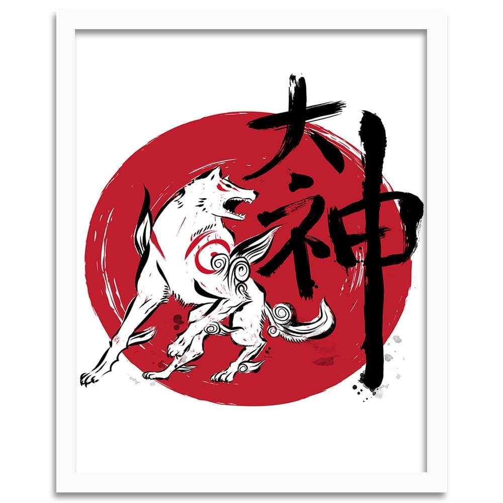 Glezna baltā rāmī - Great God Sumi-E Red  Home Trends DECO