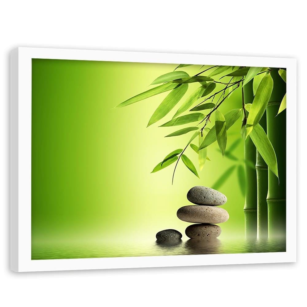 Glezna baltā rāmī - Green Bamboo And Zen Stones Home Trends DECO