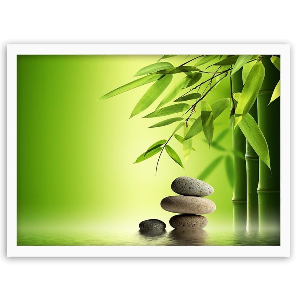 Glezna baltā rāmī - Green Bamboo And Zen Stones Home Trends DECO