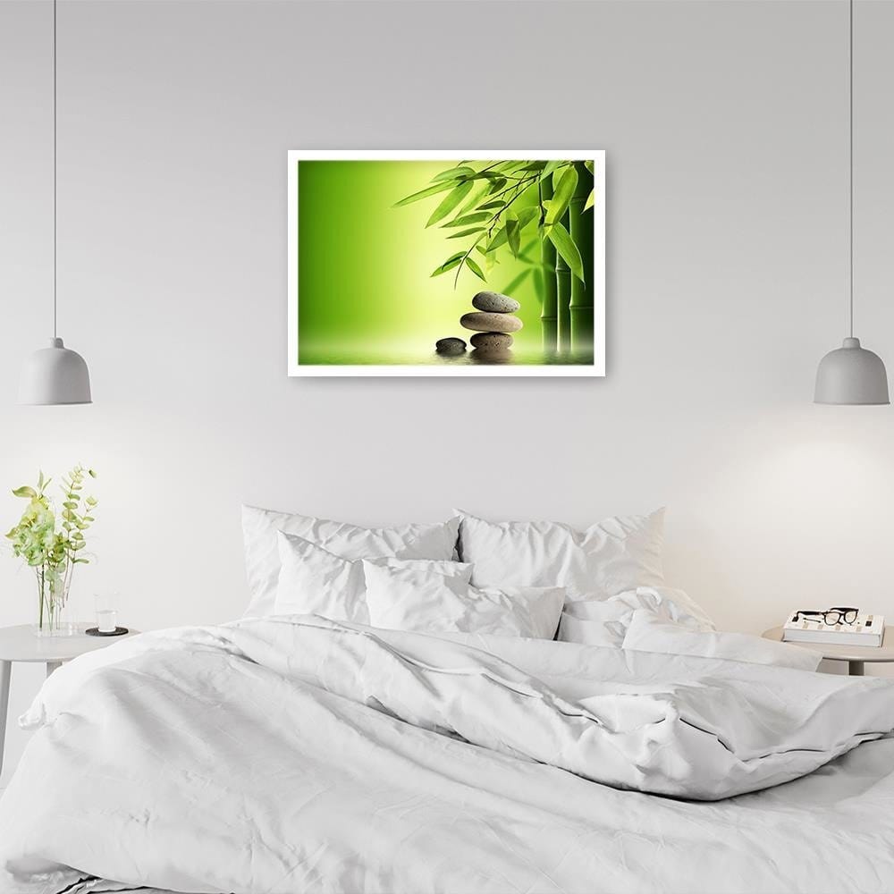 Glezna baltā rāmī - Green Bamboo And Zen Stones Home Trends DECO