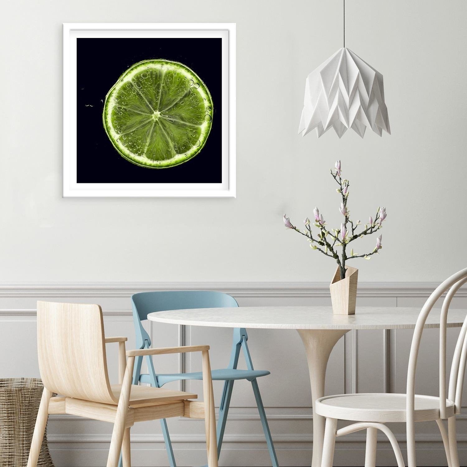 Glezna baltā rāmī - Green Lemon Slice 2 Home Trends DECO