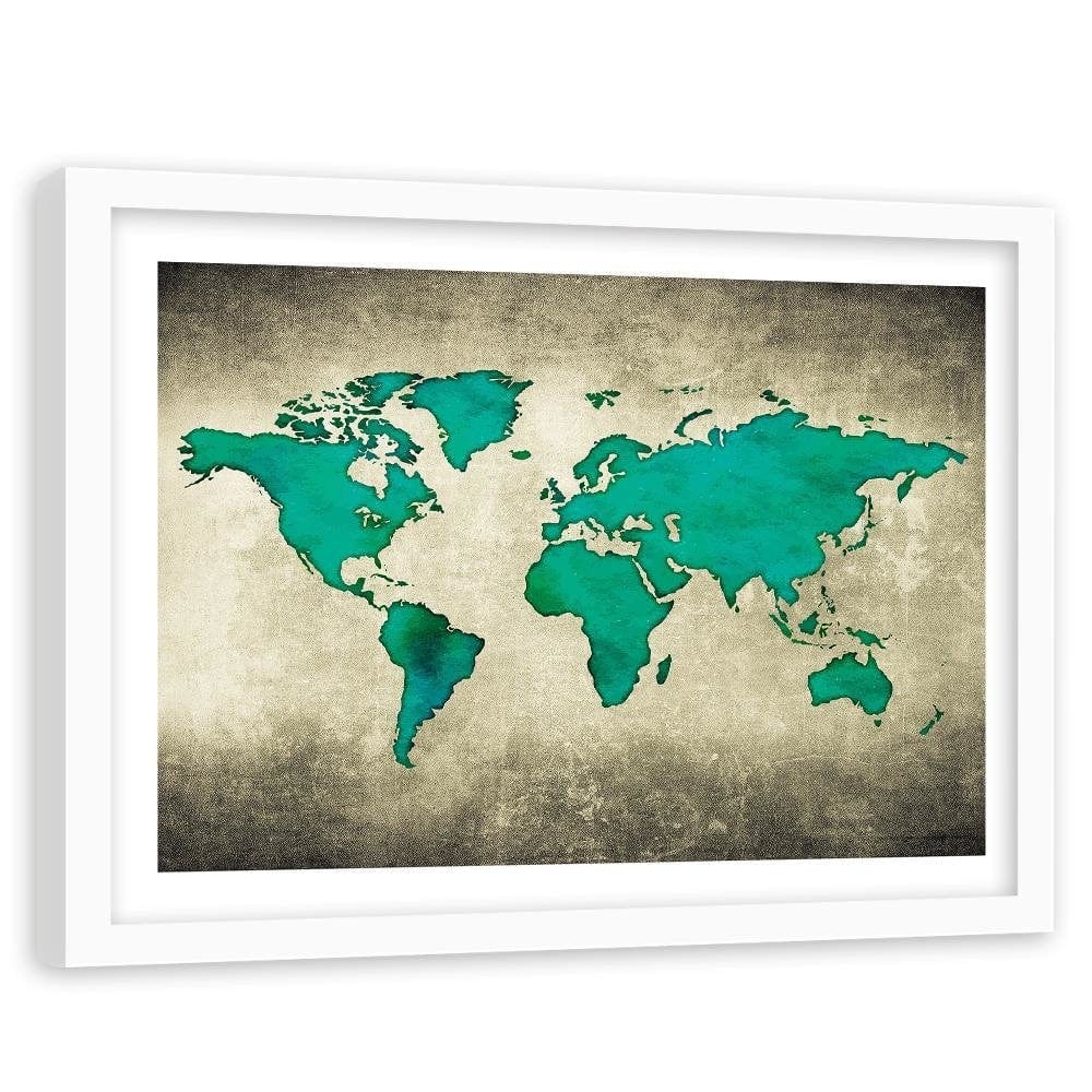 Glezna baltā rāmī - Green Map Of The World Home Trends DECO