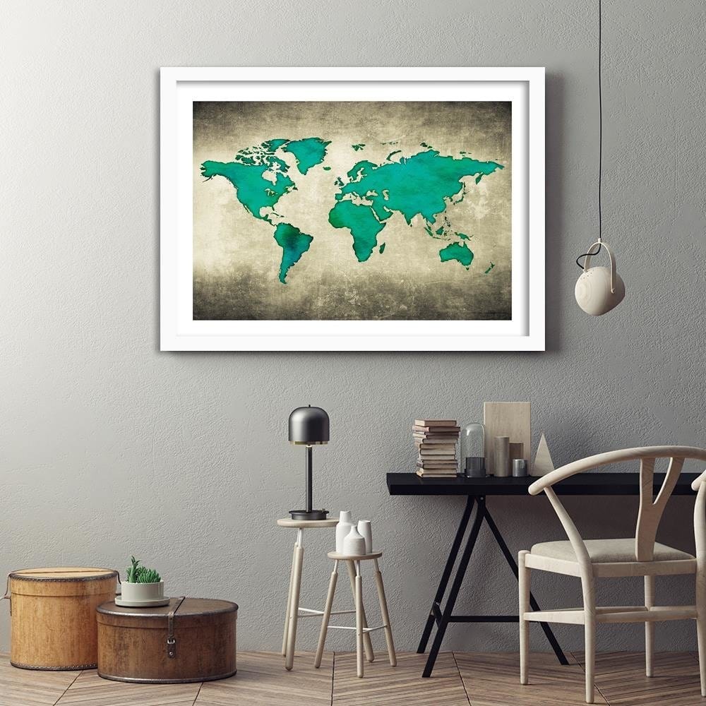 Glezna baltā rāmī - Green Map Of The World Home Trends DECO