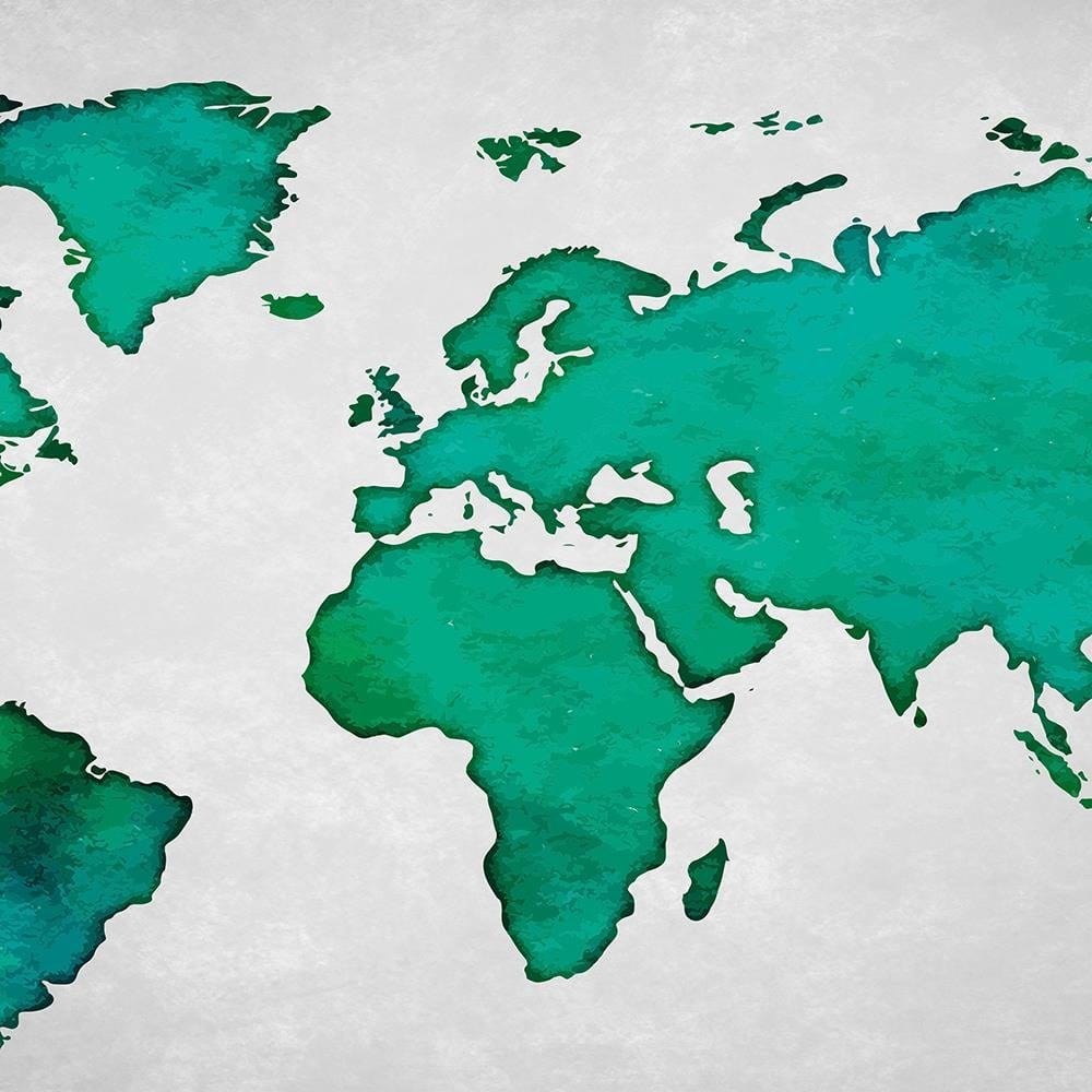 Glezna baltā rāmī - Green Map Of The World On Concrete Home Trends DECO