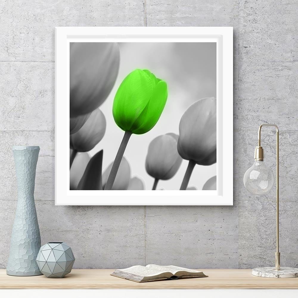 Glezna baltā rāmī - Green Poppy Flower Home Trends DECO