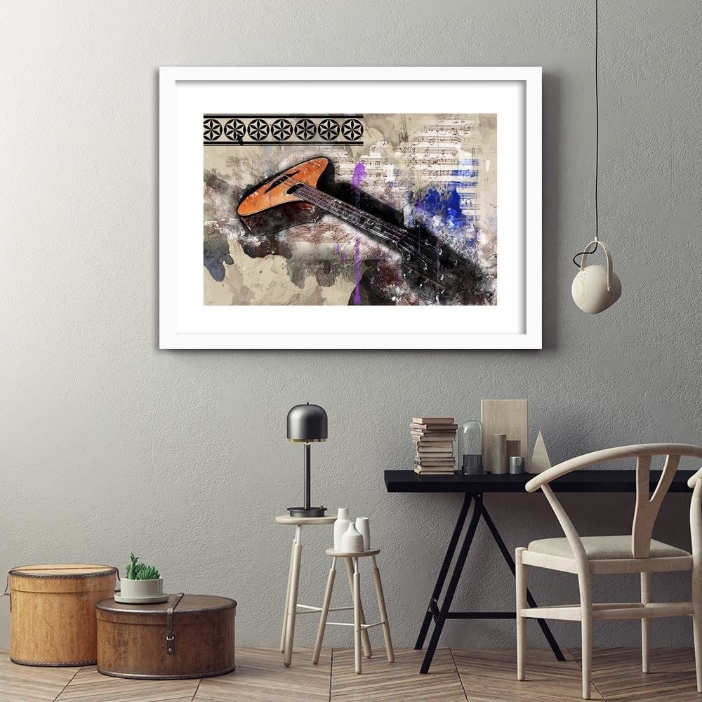 Glezna baltā rāmī - Guitar Abstraction Home Trends DECO