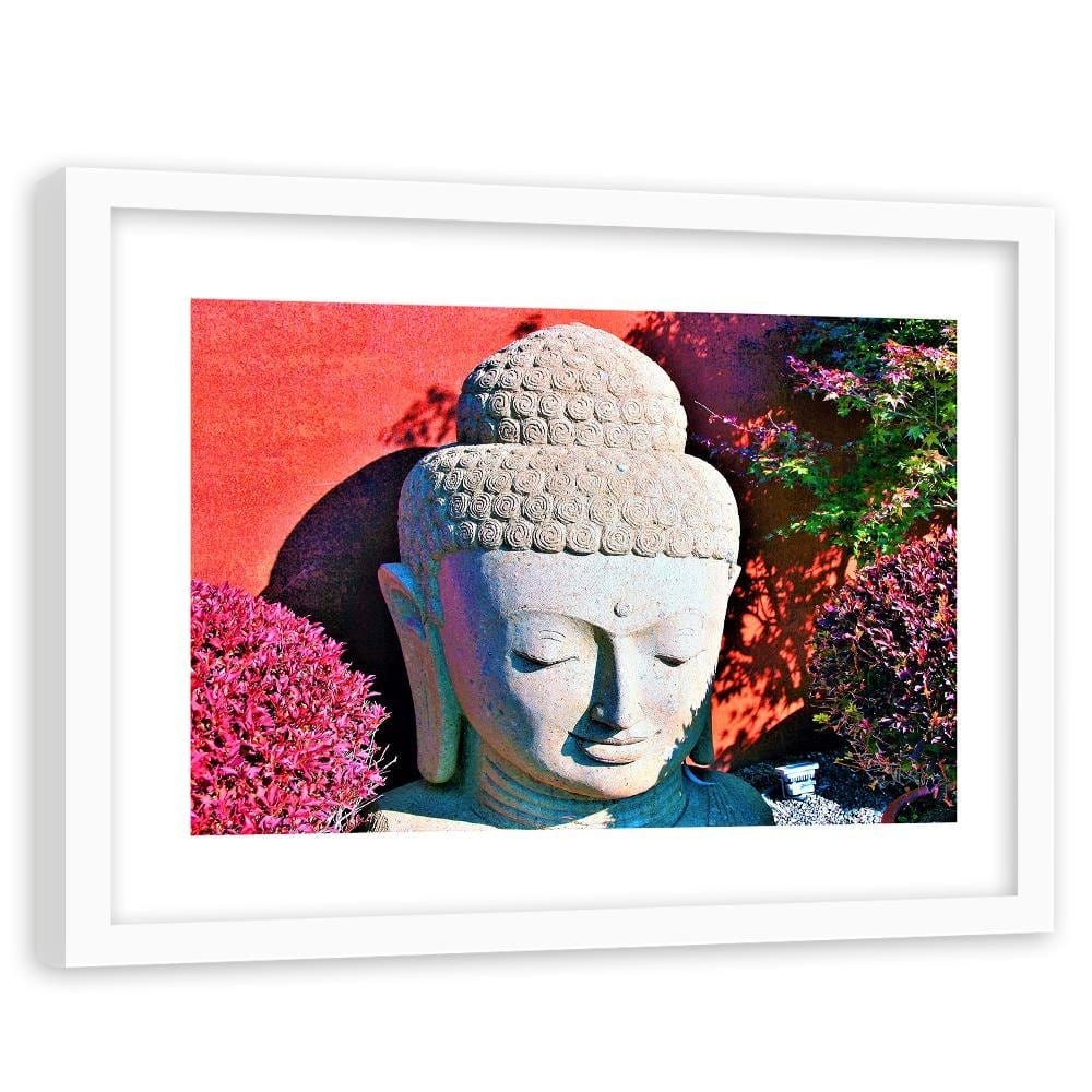 Glezna baltā rāmī - Head Of Buddha Among The Plants Home Trends DECO