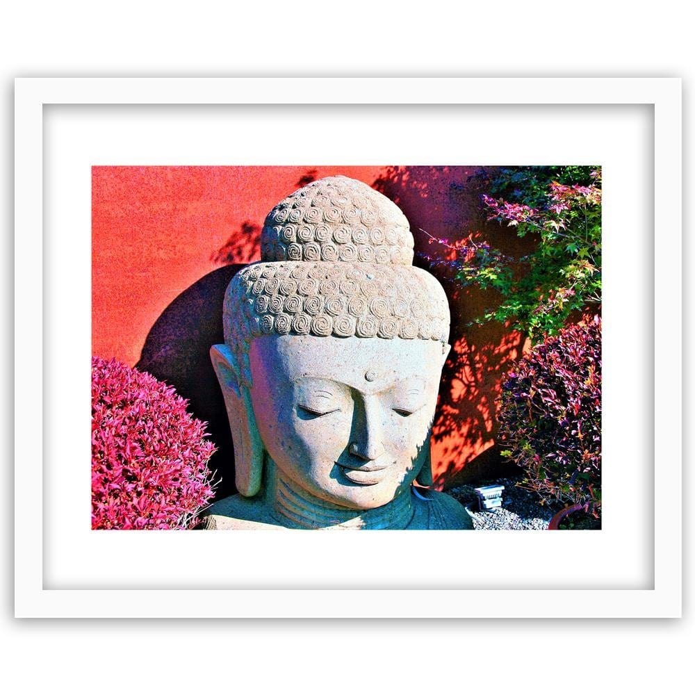 Glezna baltā rāmī - Head Of Buddha Among The Plants Home Trends DECO