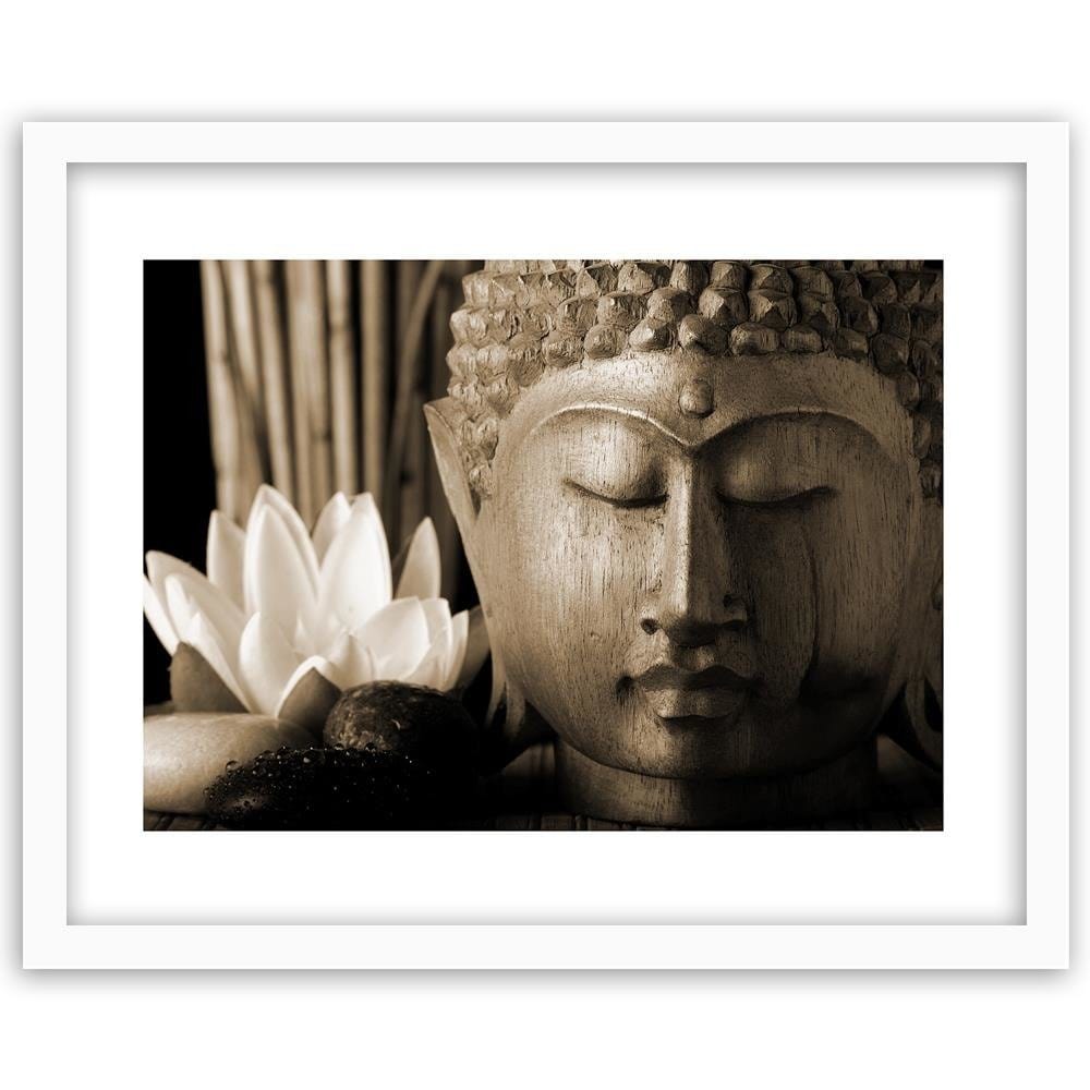 Glezna baltā rāmī - Head Of Buddha With Lily Home Trends DECO