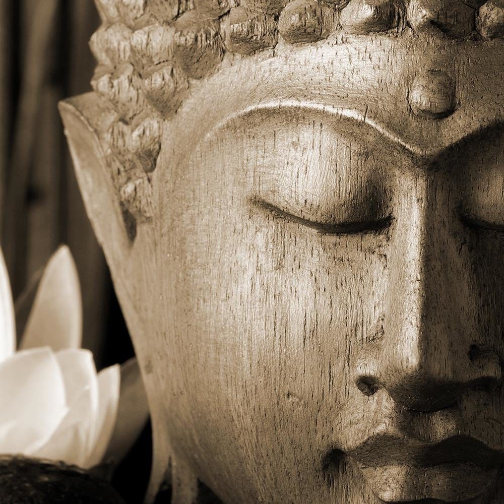 Glezna baltā rāmī - Head Of Buddha With Lily Home Trends DECO