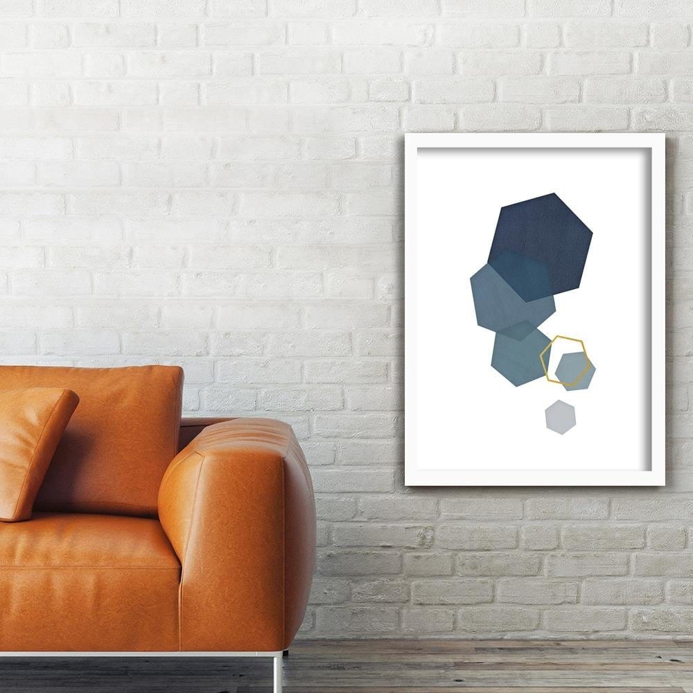 Glezna baltā rāmī - Hexagons Home Trends DECO