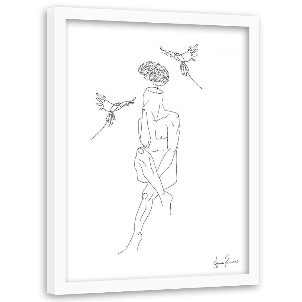 Glezna baltā rāmī - Human And The Bird Home Trends DECO