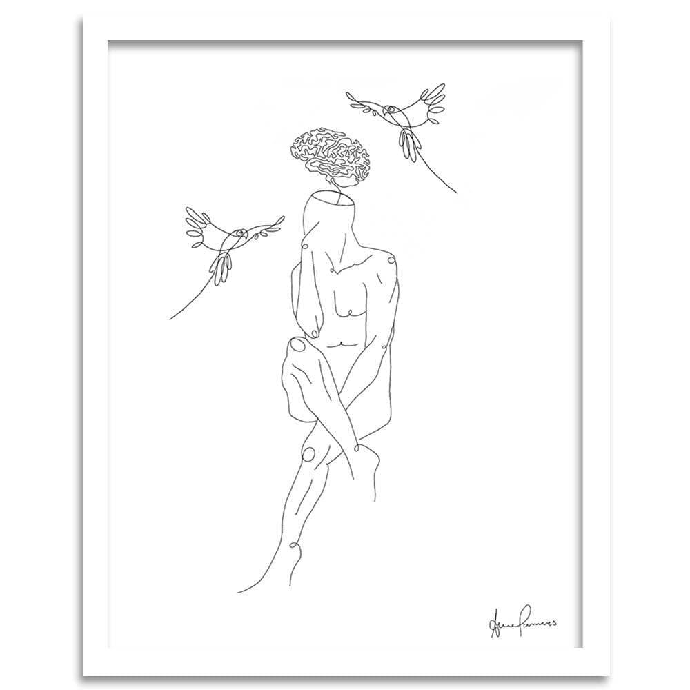 Glezna baltā rāmī - Human And The Bird Home Trends DECO