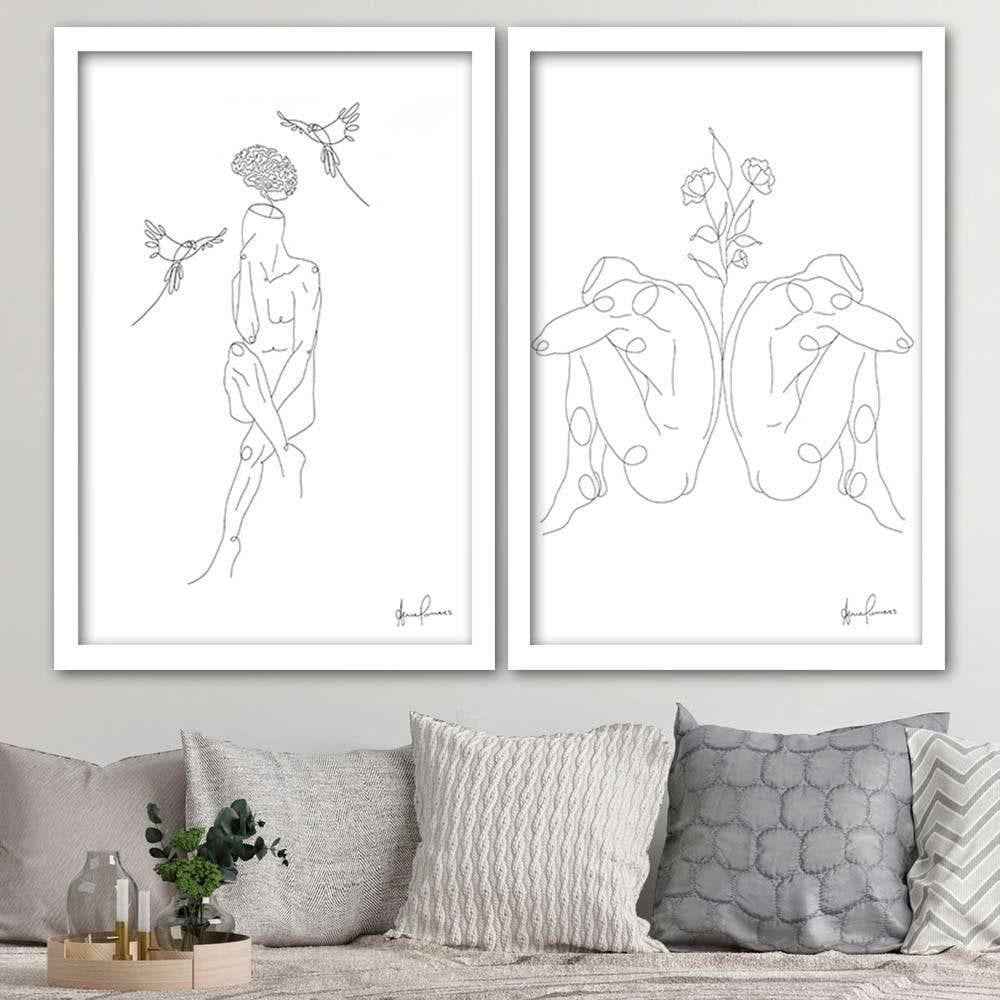 Glezna baltā rāmī - Human And The Bird Home Trends DECO