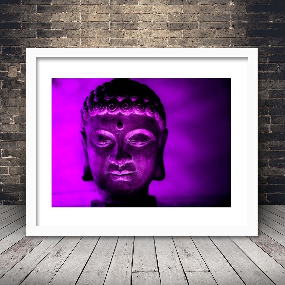 Glezna baltā rāmī - Illuminated Buddha Head Home Trends DECO