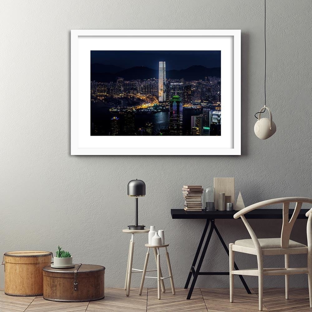 Glezna baltā rāmī - Illuminated Skyscraper Home Trends DECO