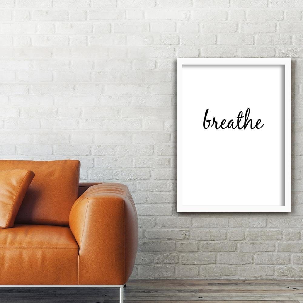 Glezna baltā rāmī - Inscription Breathe Home Trends DECO