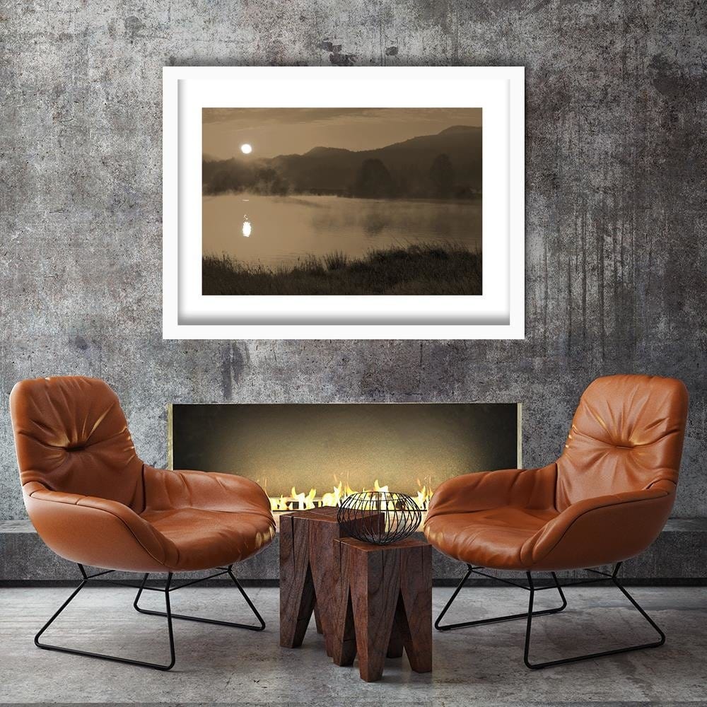 Glezna baltā rāmī - Lake In The Fog 1 Home Trends DECO