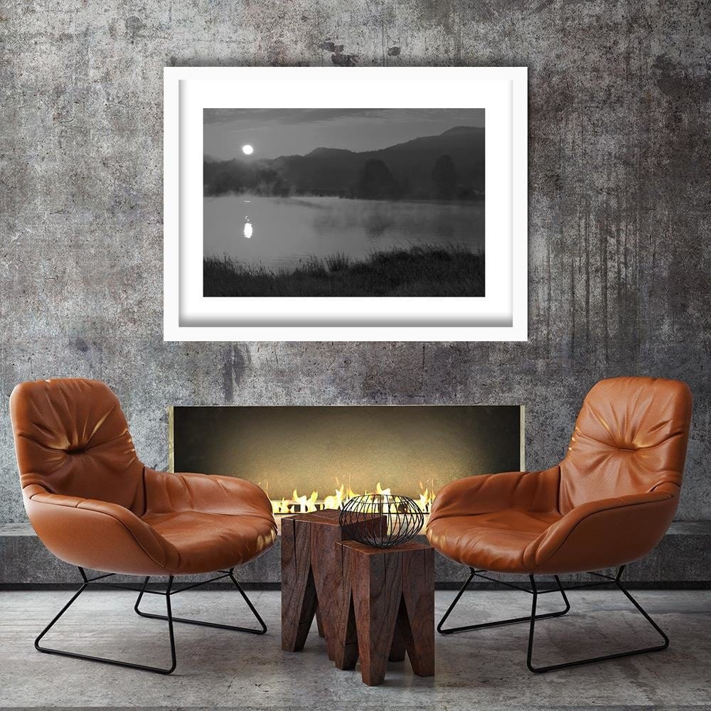 Glezna baltā rāmī - Lake In The Fog 2 Home Trends DECO