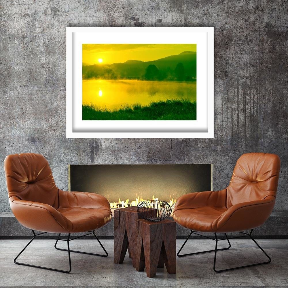 Glezna baltā rāmī - Lake In The Fog 3 Home Trends DECO