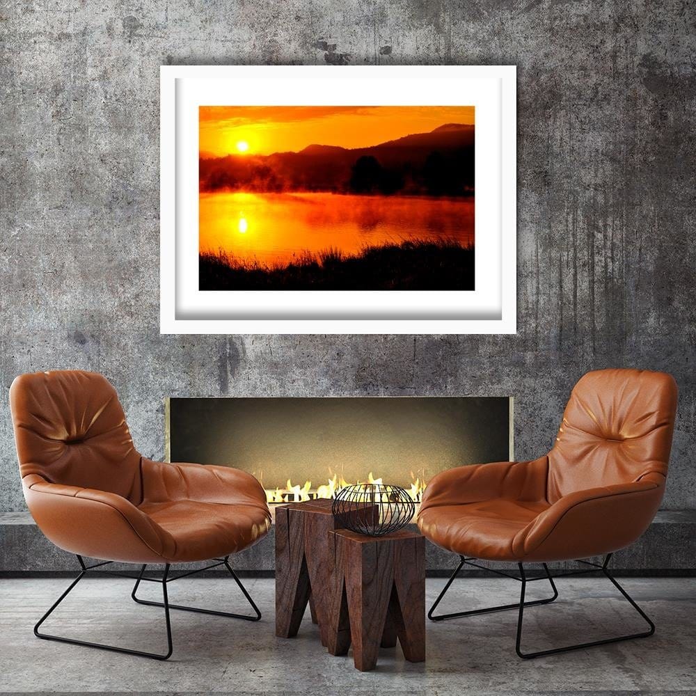 Glezna baltā rāmī - Lake In The Mist 4 Home Trends DECO