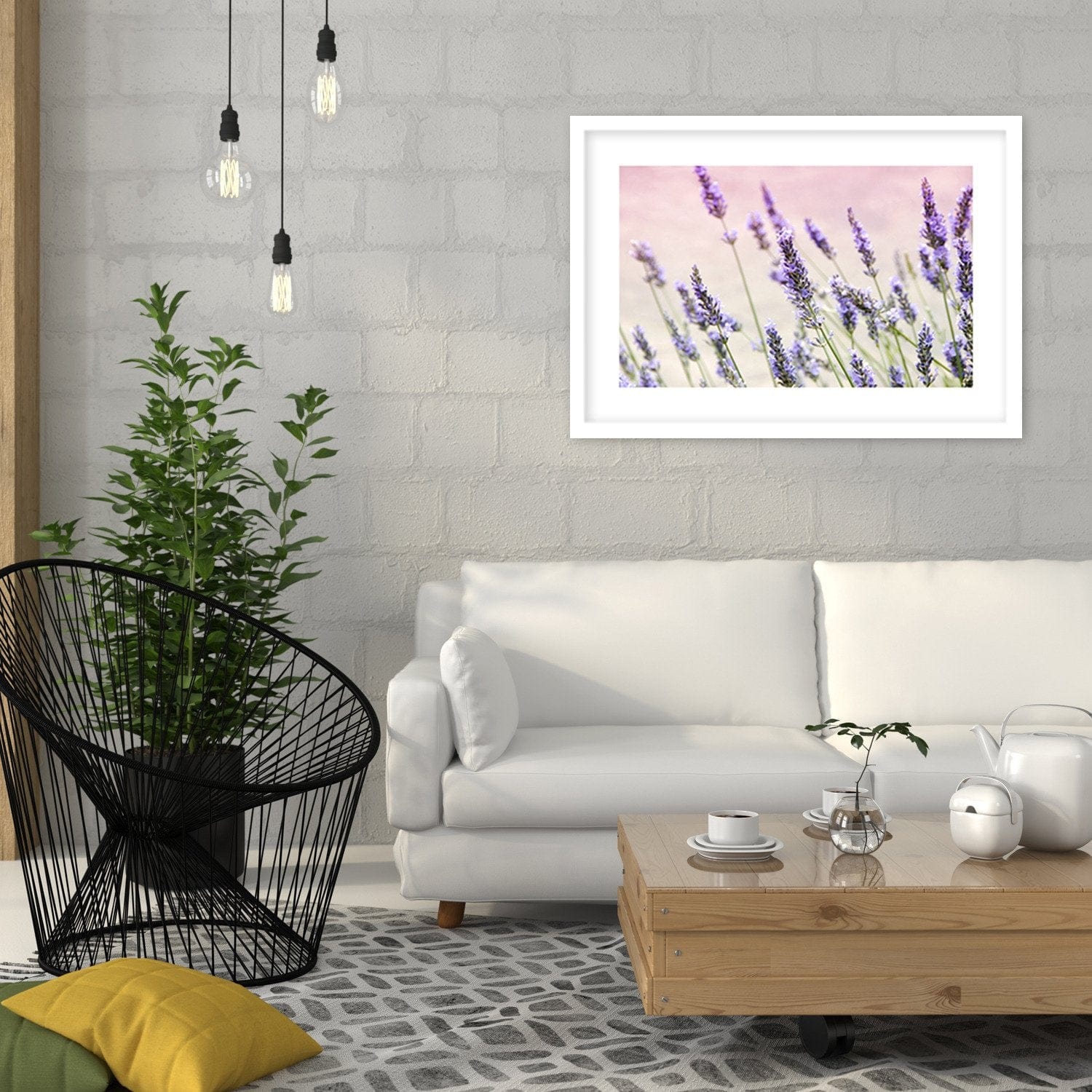 Glezna baltā rāmī - Lavender Flowers Home Trends DECO