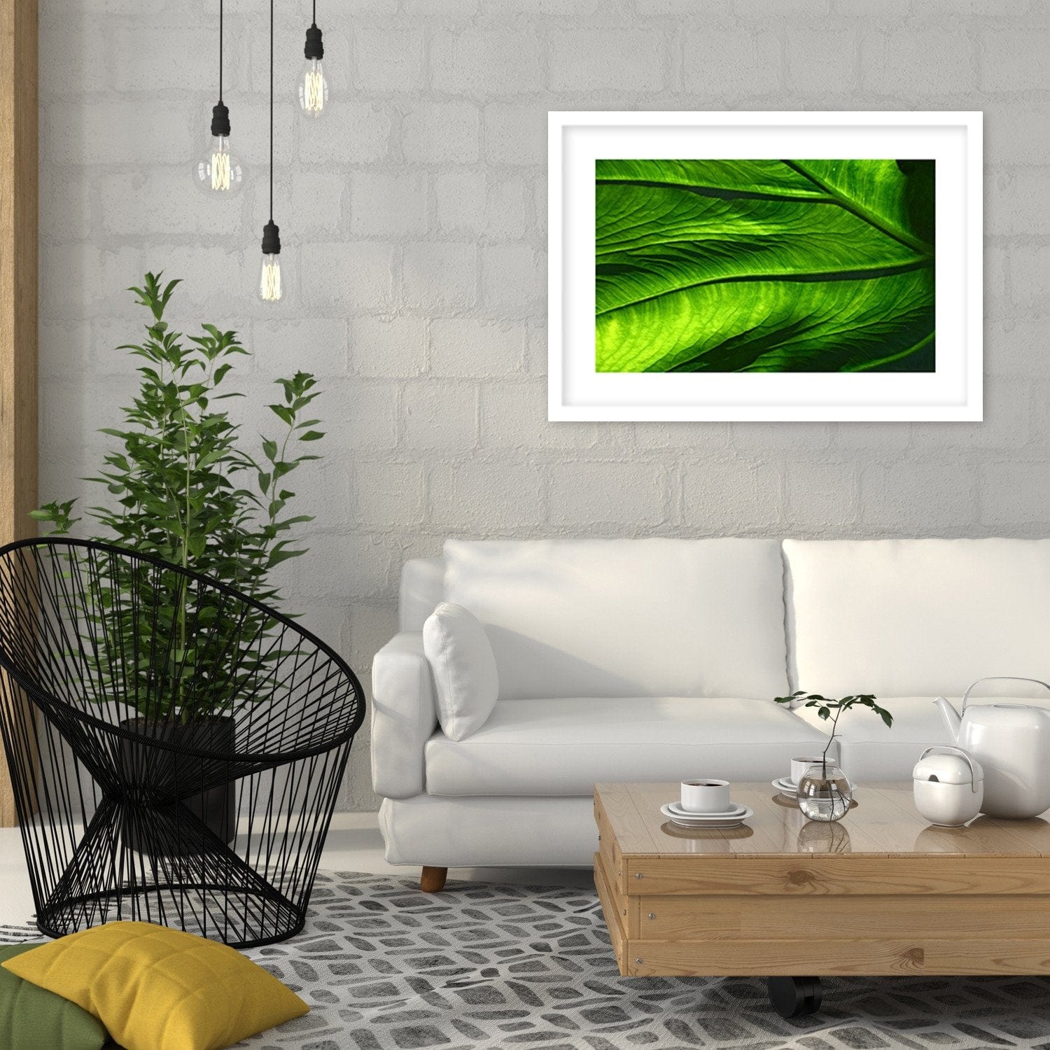 Glezna baltā rāmī - Leaf Structure Home Trends DECO