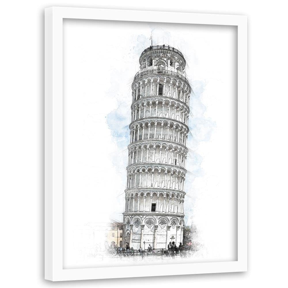 Glezna baltā rāmī - Leaning Tower Grey Home Trends DECO
