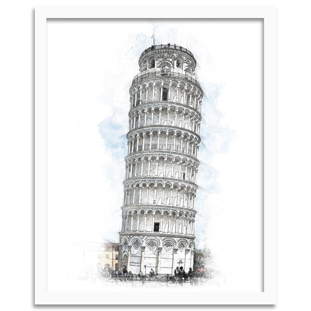 Glezna baltā rāmī - Leaning Tower Grey Home Trends DECO
