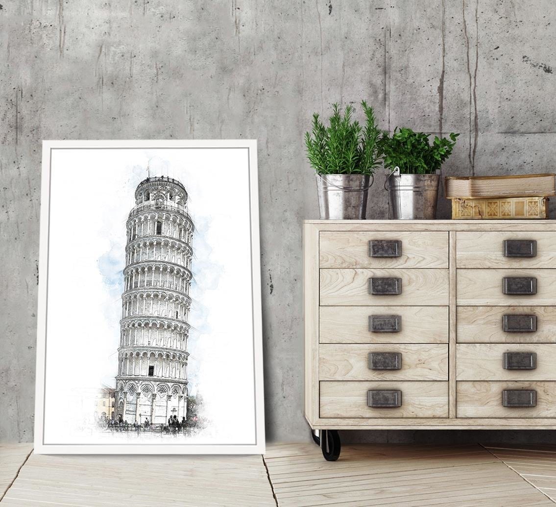 Glezna baltā rāmī - Leaning Tower Grey Home Trends DECO