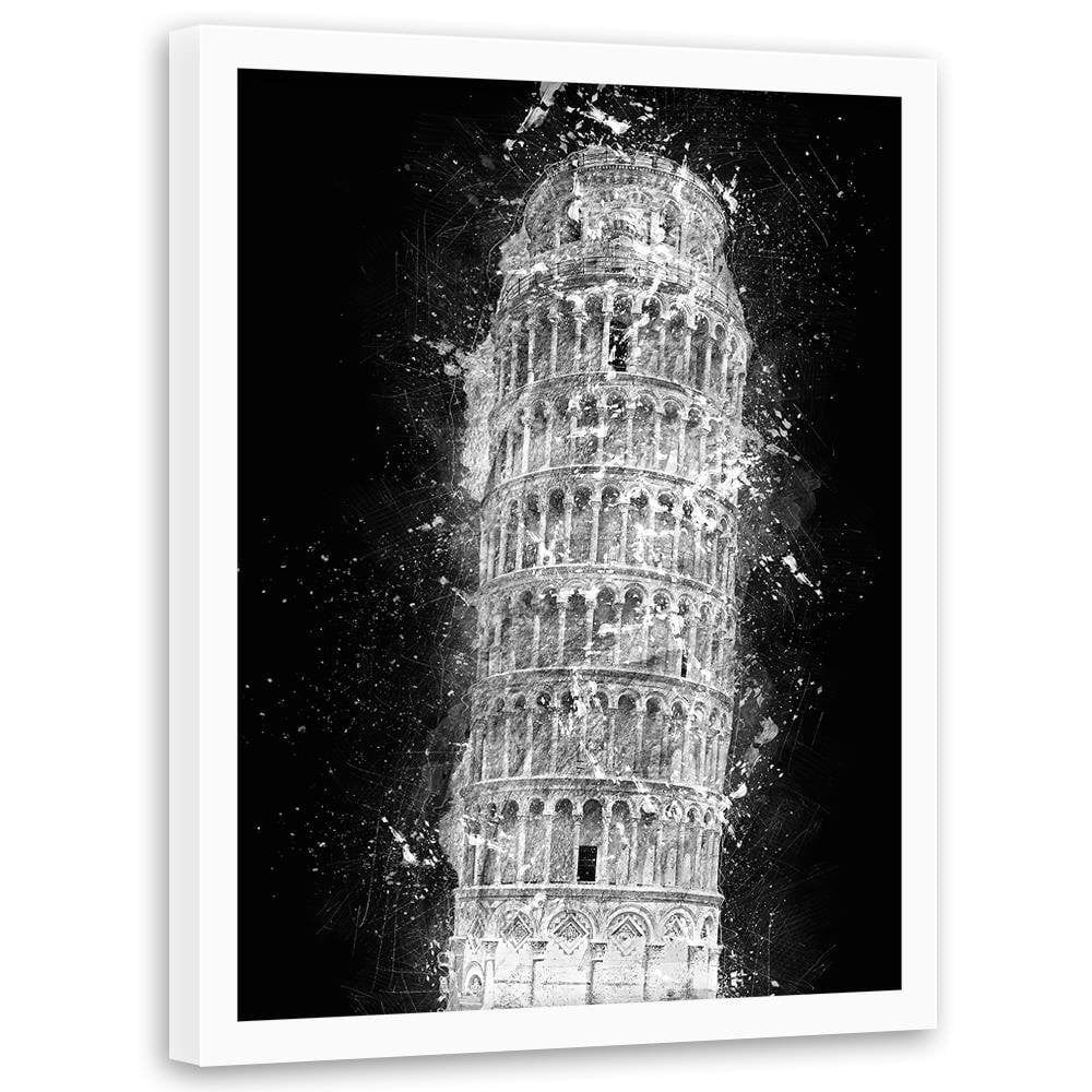 Glezna baltā rāmī - Leaning Tower Of Pisa At Night Home Trends DECO