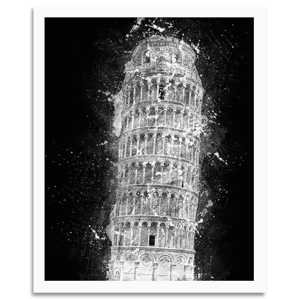 Glezna baltā rāmī - Leaning Tower Of Pisa At Night Home Trends DECO