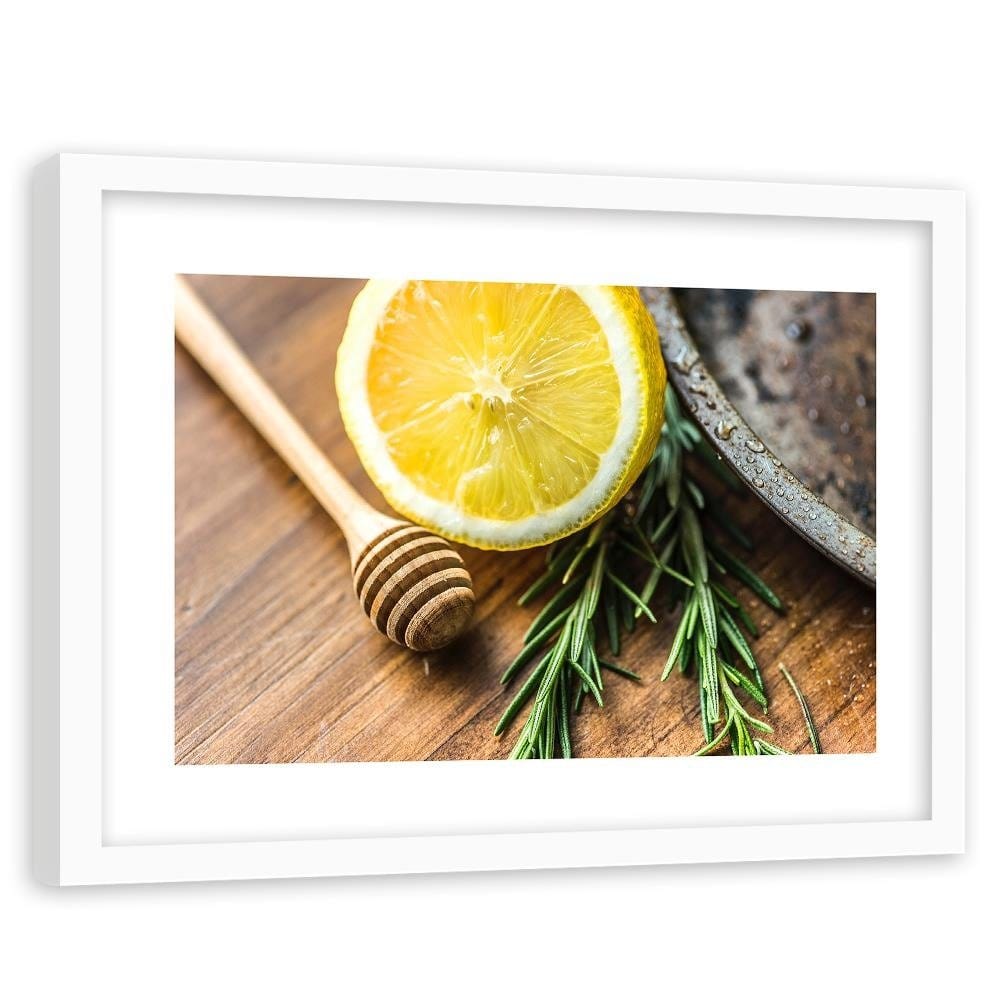 Glezna baltā rāmī - Lemon And Rosemary Home Trends DECO