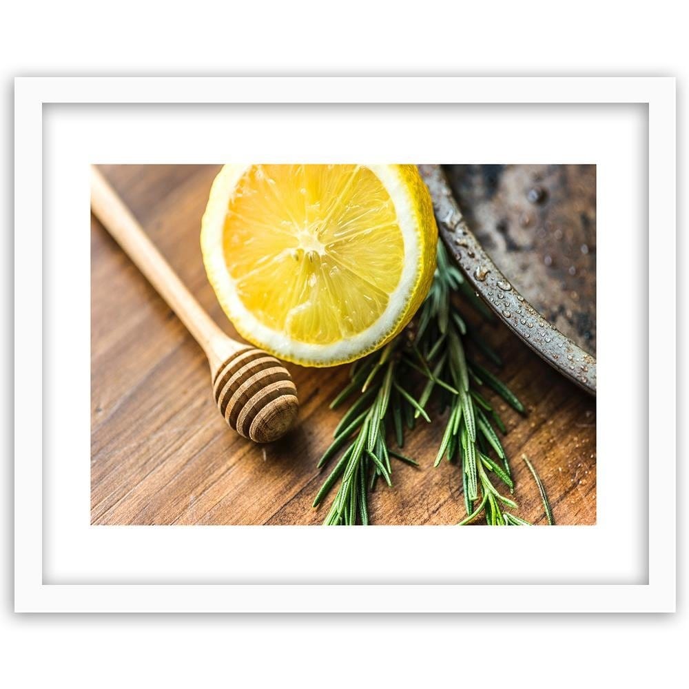 Glezna baltā rāmī - Lemon And Rosemary Home Trends DECO