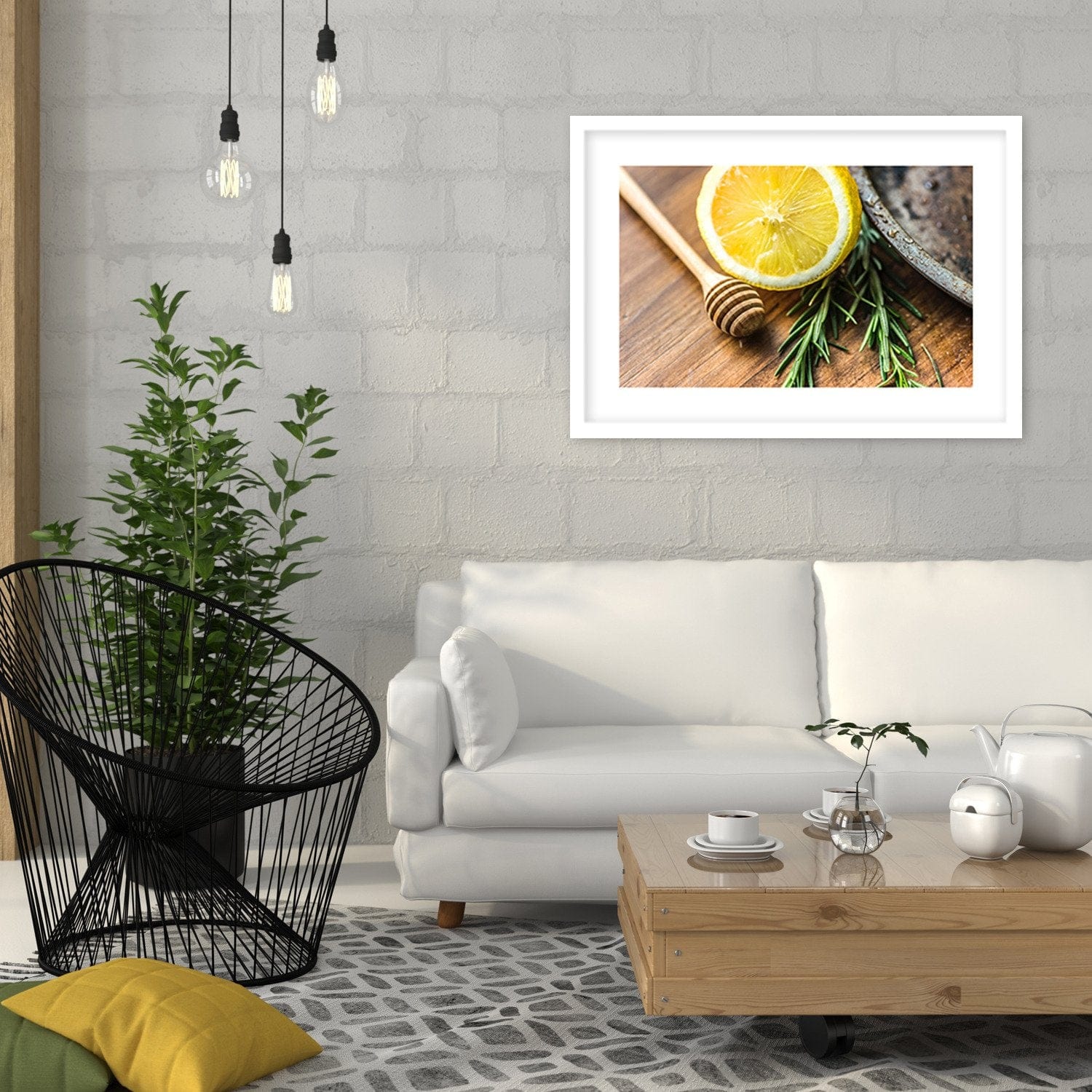 Glezna baltā rāmī - Lemon And Rosemary Home Trends DECO
