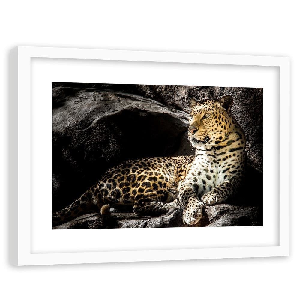 Glezna baltā rāmī - Leopard On The Rocks Home Trends DECO