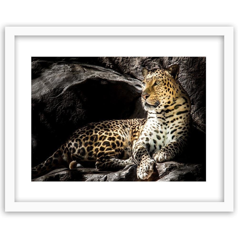 Glezna baltā rāmī - Leopard On The Rocks Home Trends DECO