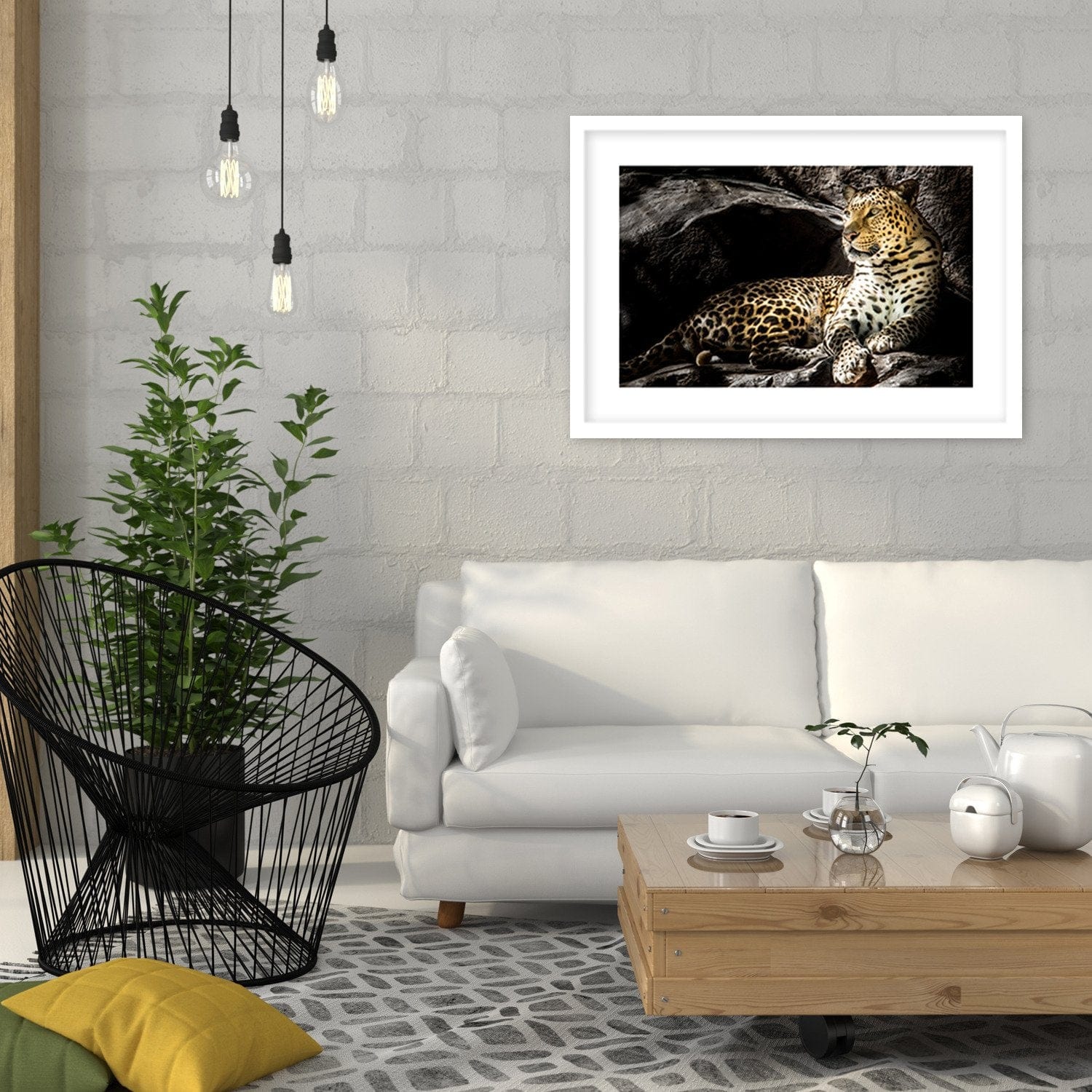 Glezna baltā rāmī - Leopard On The Rocks  Home Trends DECO