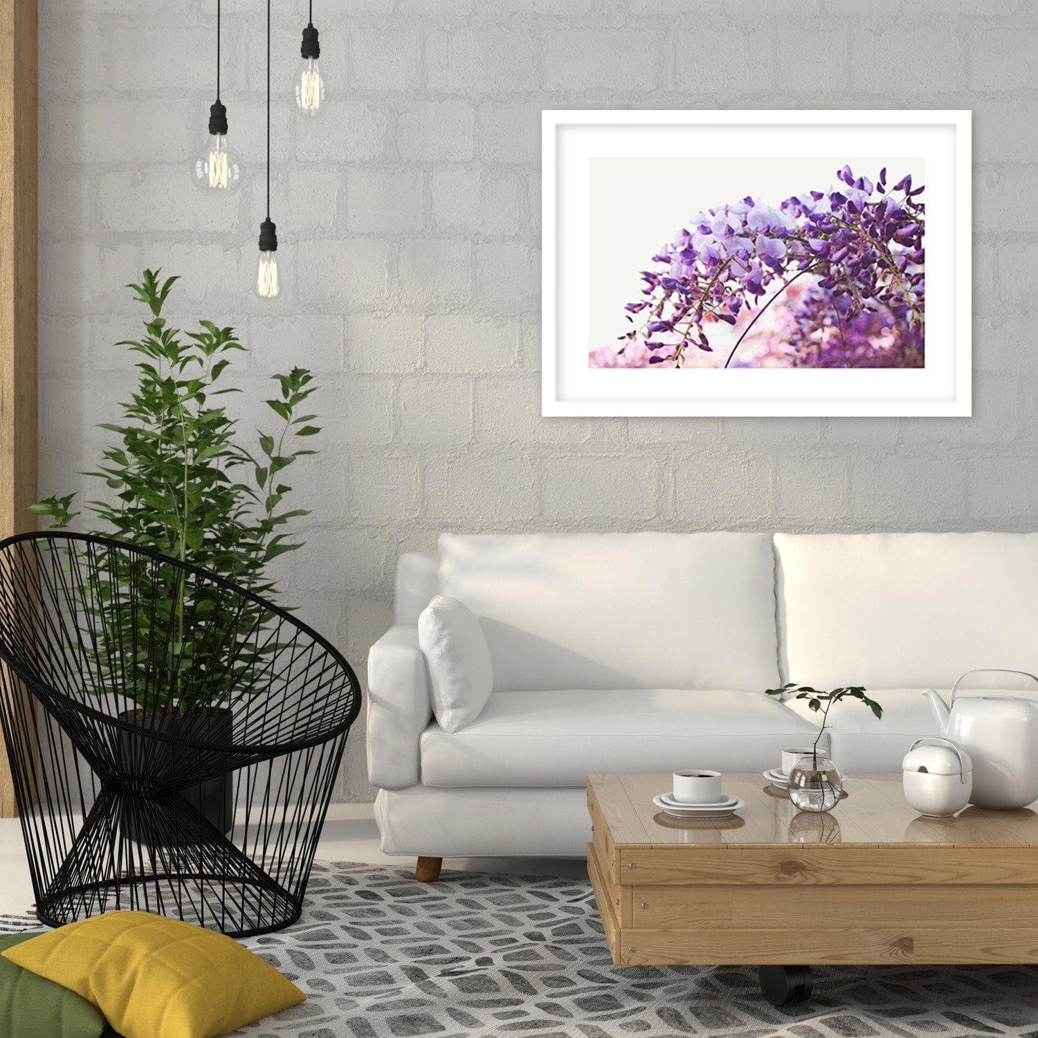 Glezna baltā rāmī - Lilac Wisteria Flowers  Home Trends DECO