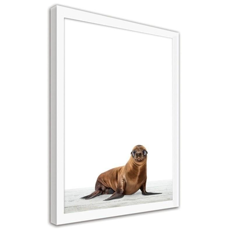 Glezna baltā rāmī - Little sea lion Home Trends DECO