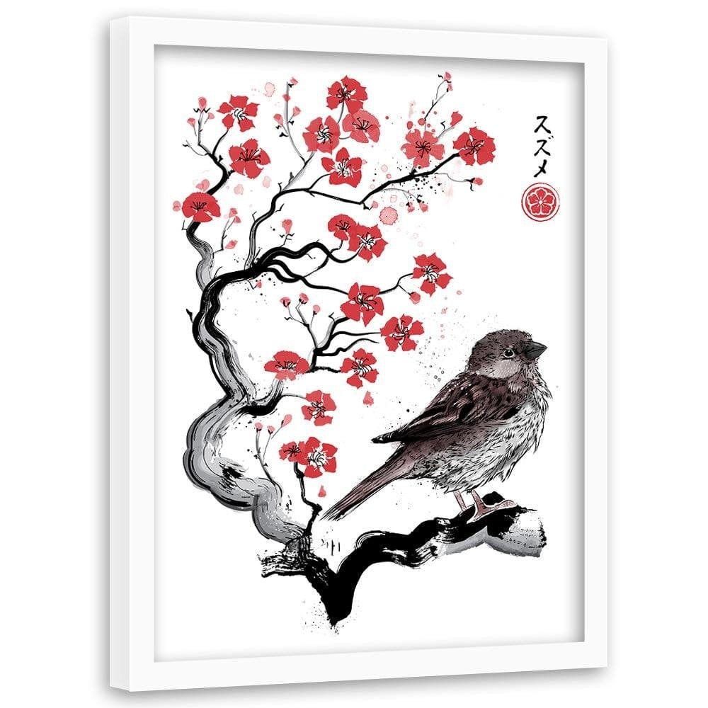 Glezna baltā rāmī - Little Sparrow Red Home Trends DECO