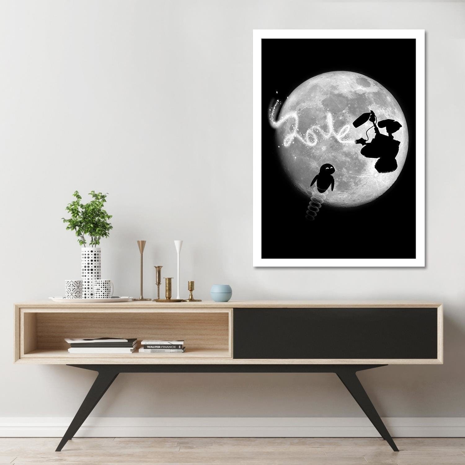 Glezna baltā rāmī - Love Two Robots Grey Home Trends DECO