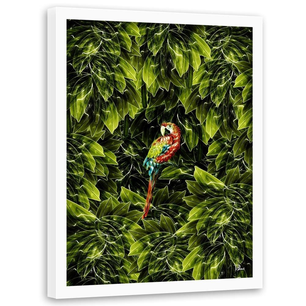 Glezna baltā rāmī - Macaw Tropical Green Home Trends DECO