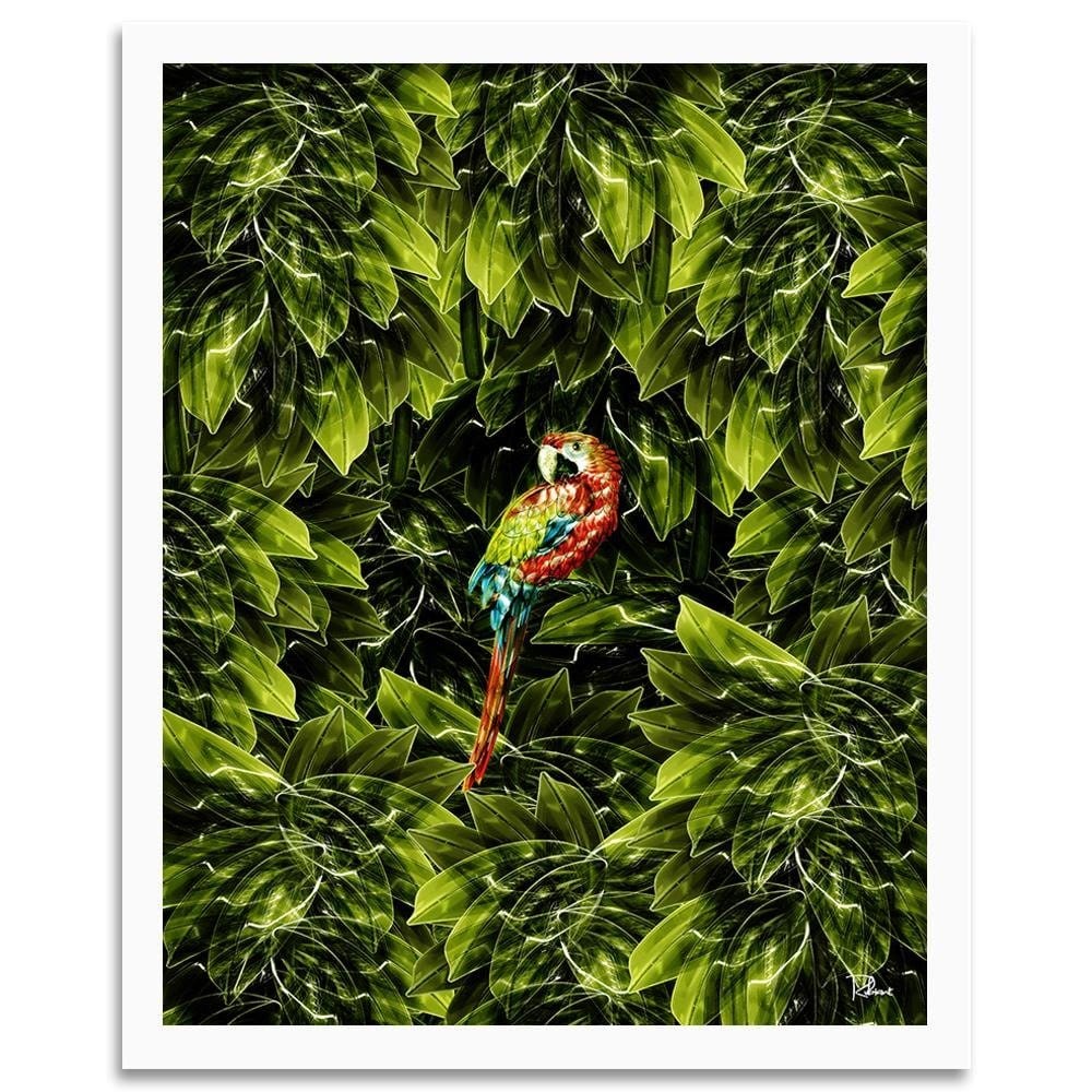 Glezna baltā rāmī - Macaw Tropical Green Home Trends DECO