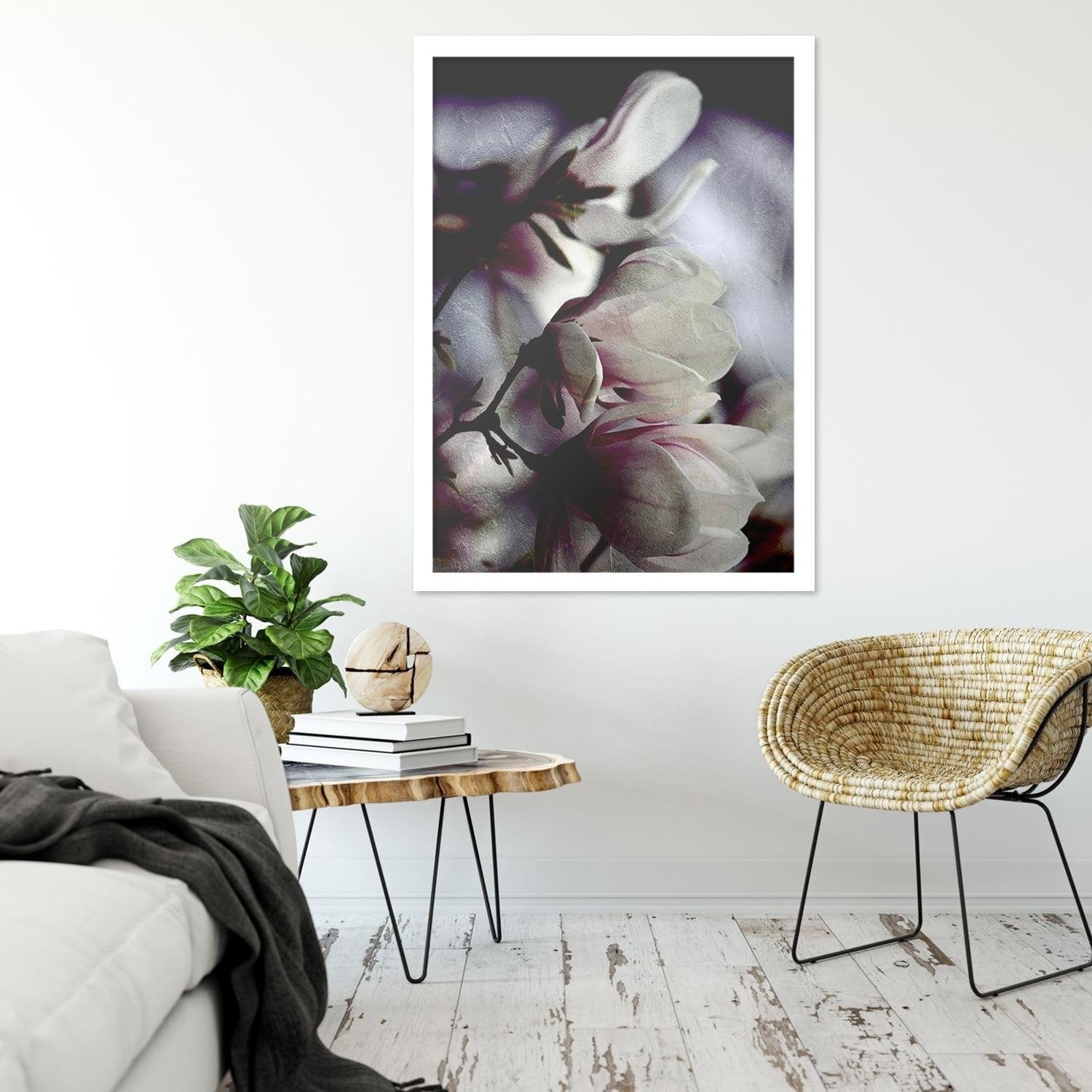 Glezna baltā rāmī - Magnolia Buds Home Trends DECO