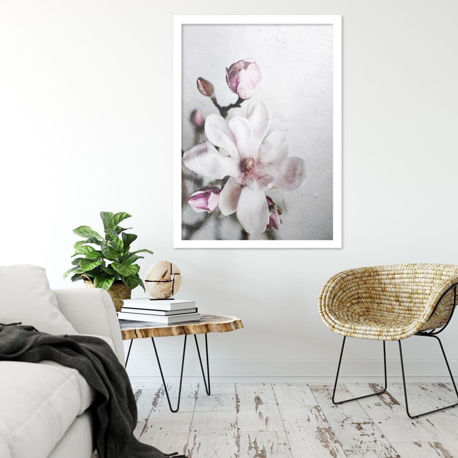 Glezna baltā rāmī - Magnolia Flower Home Trends DECO
