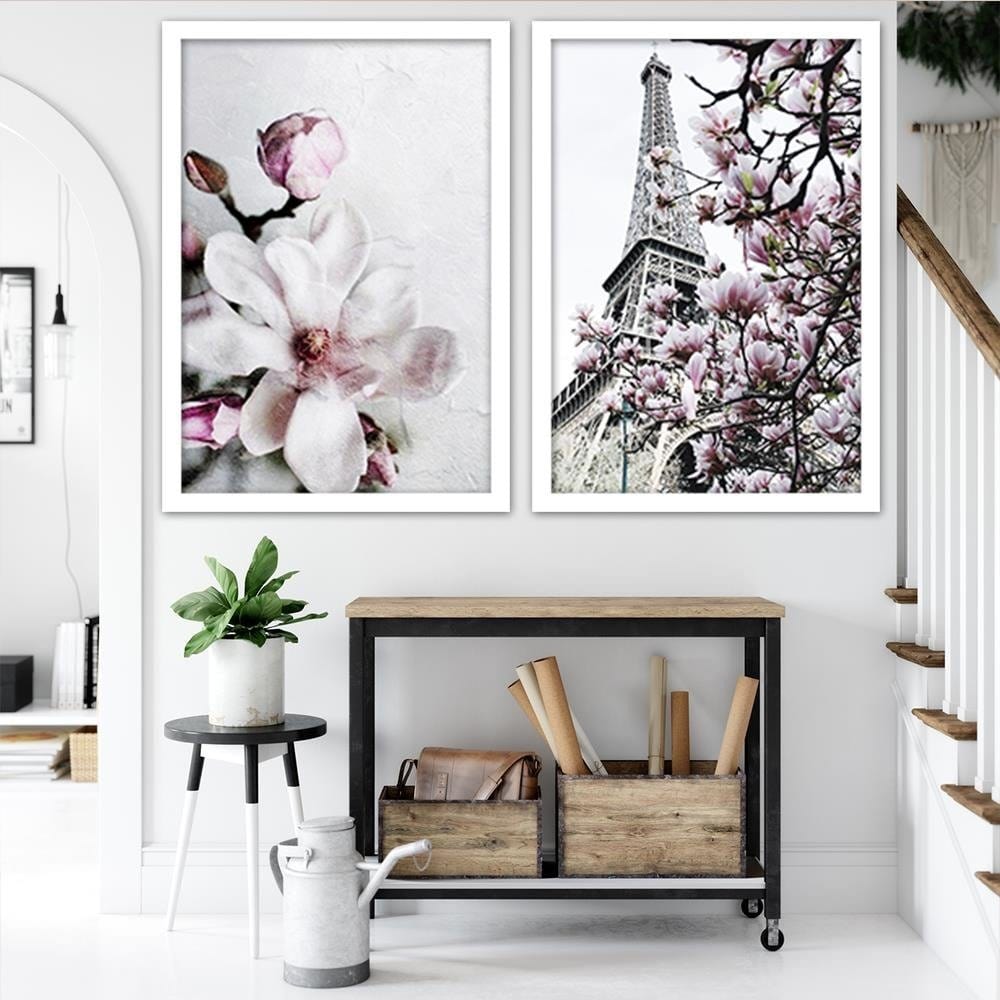 Glezna baltā rāmī - Magnolia Flower Home Trends DECO