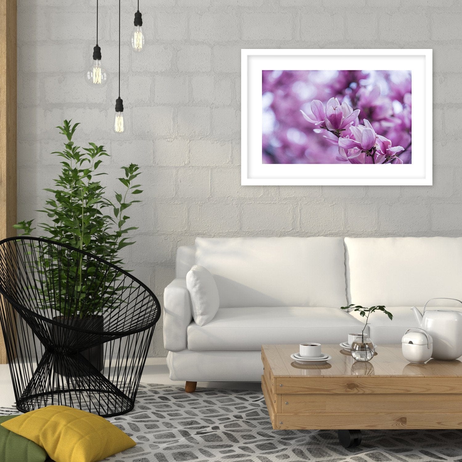 Glezna baltā rāmī - Magnolia Flowers Home Trends DECO