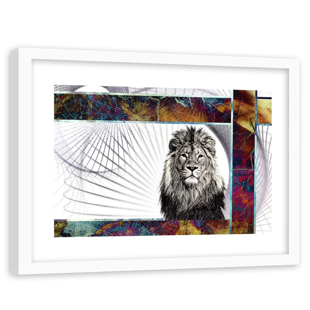 Glezna baltā rāmī - Majestic Lion Home Trends DECO
